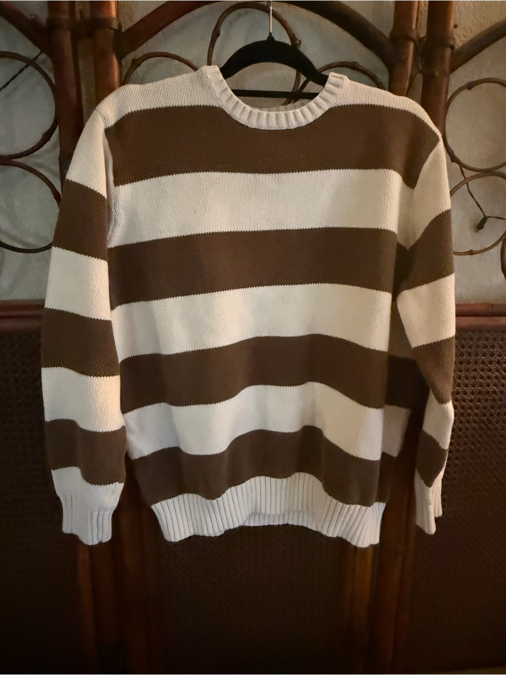 Brandy Melville Brown & Cream Striped Crewneck Sweater